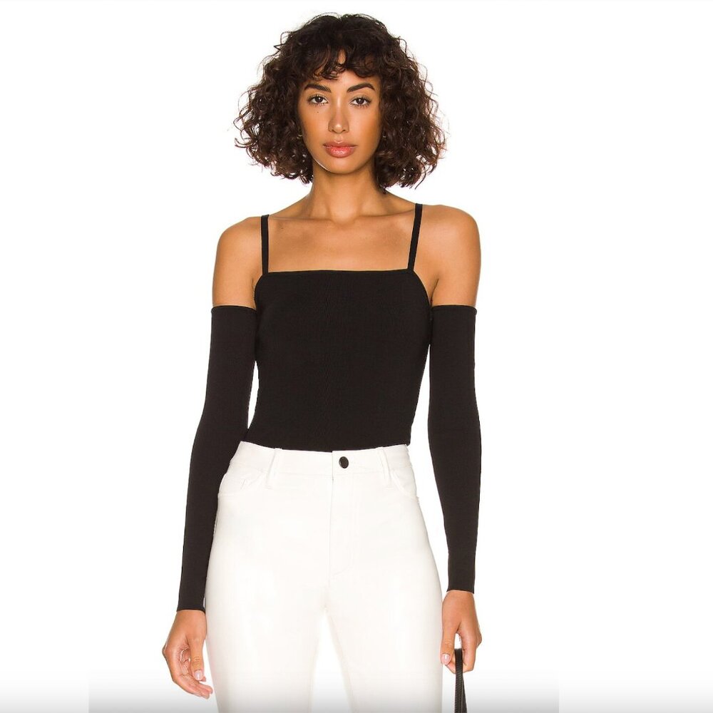 Alice + Olivia Black Off-Shoulder Tank with Detachable Sleeves